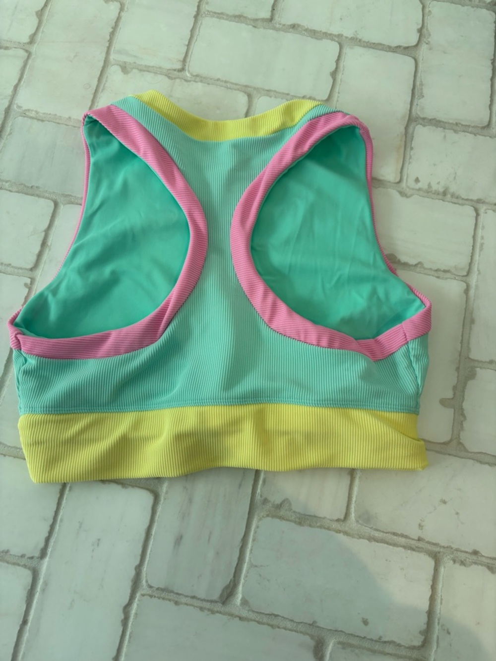 Beach Riot Mint & Yellow Ribbed Sport Crop Top size L - Picture 2 of 3